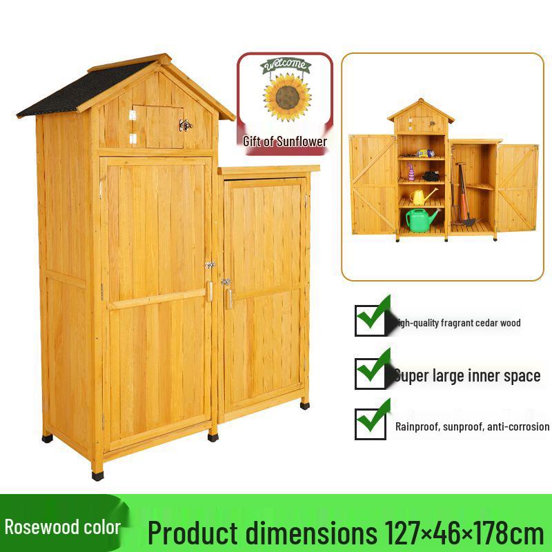 Waterproof Outdoor Wooden Storage Cabinet for Garden Tools - Anti-Corrosion and Sun Protection, Ideal for Courtyard and Balcony Use.