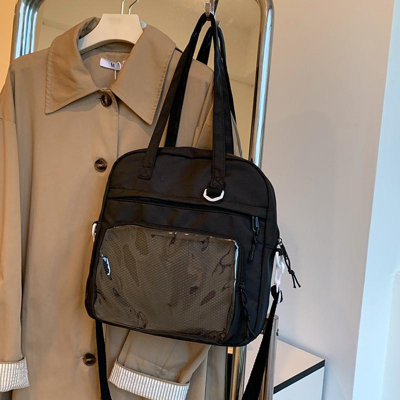 Fashionable Nylon Tote Bag In Black White Green And Blue With Soft Structure