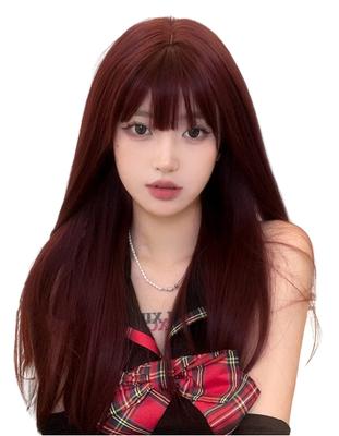 RyuuCos Long Long Red Rose Dark Small Heat School Cultural Festival Women's Wig, Hair, Straight, Wig, Red, Red, Face, Natural, Cosplay, Resistant,