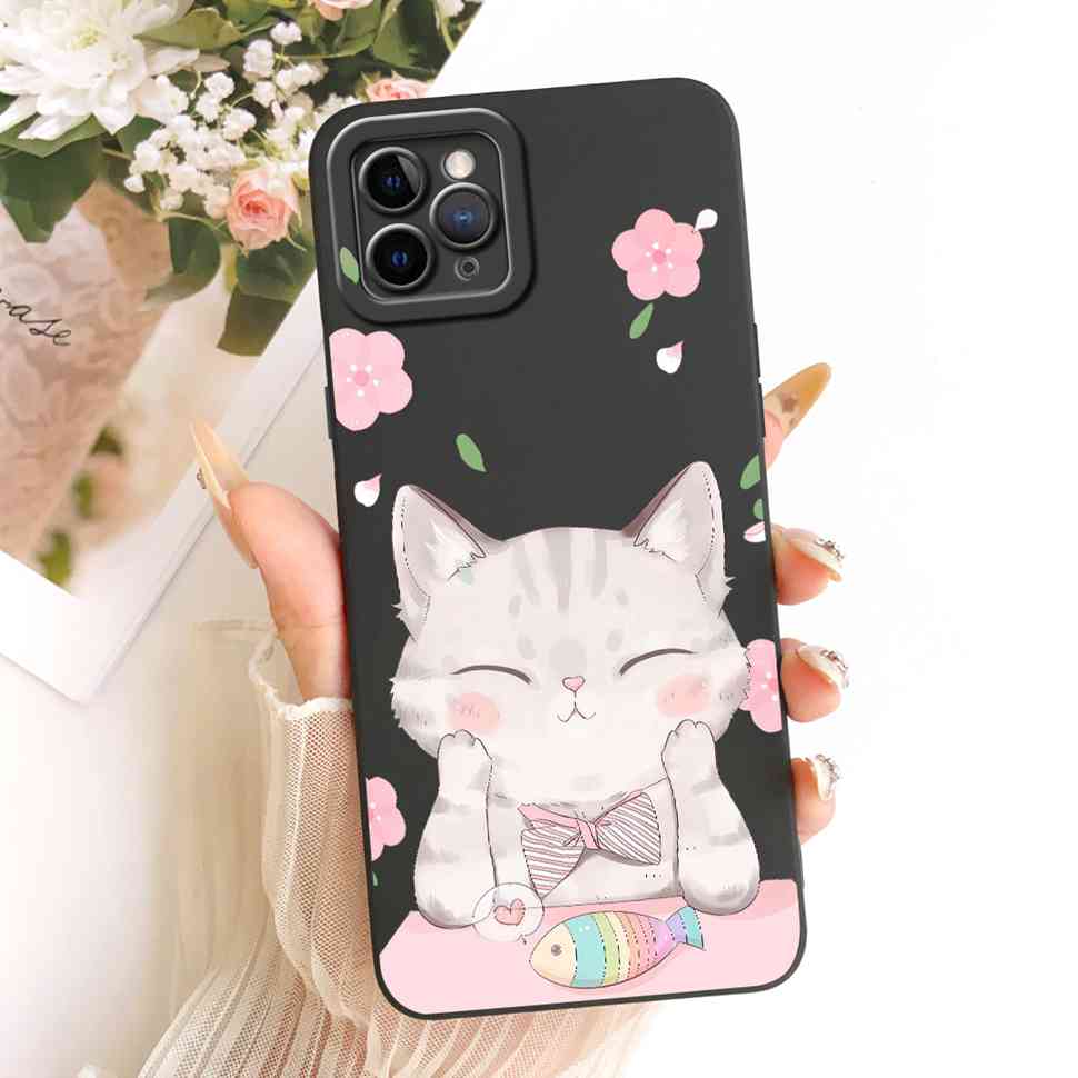 For iPhone 11 Pro Max A2218 Case Cute Cartoon Pattern Cat Silicone Back Cover For iPhone 11Pro Max A2161 A2220 Phone Cases