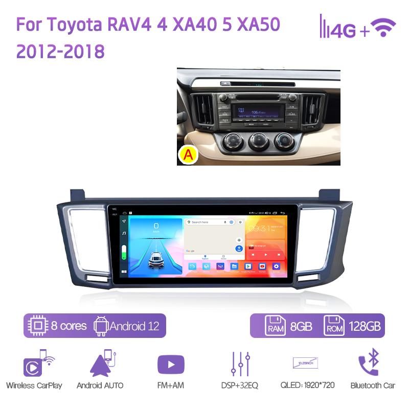 10.25" For Toyota RAV4 4 XA40 5 XA50 2012-2018 GPS Navigation Android12 8Core 8+128G CarPlay 4G 360Camera Car Multimedia Player