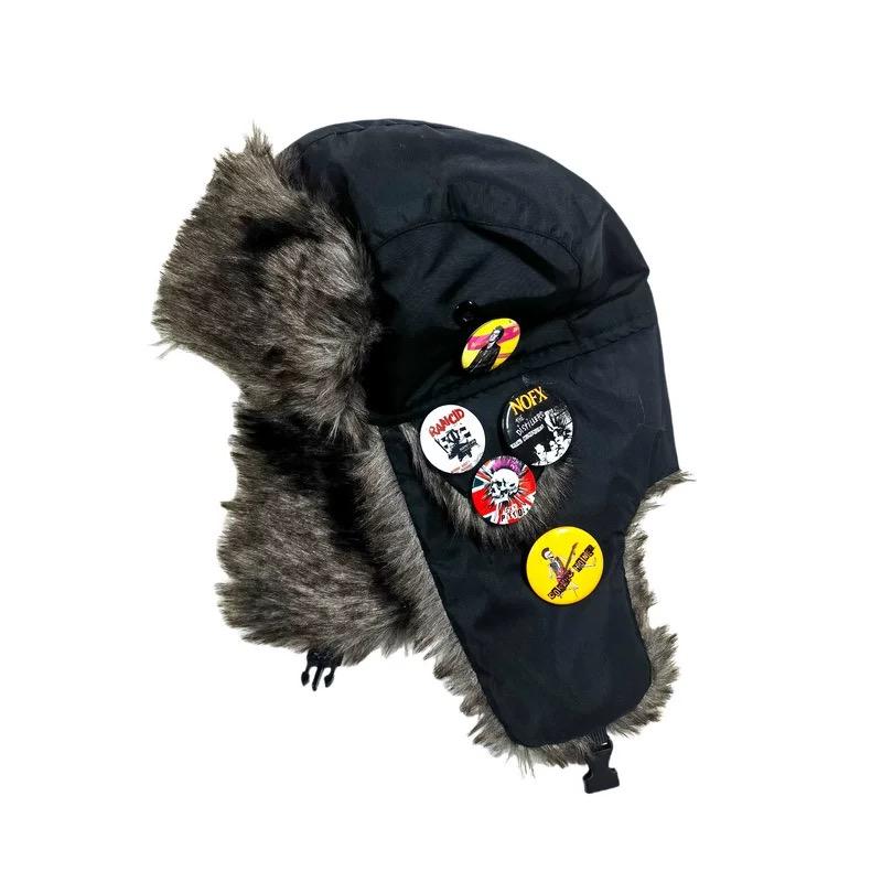 

Хип-Хоп Панк-Рок Значки Винтажная Ушанка Тактический Techwear Стиль Мех Теплая Зимняя Шапка Мужчины Женщины Камуфляж Ушанки Траппер One Size чёрный