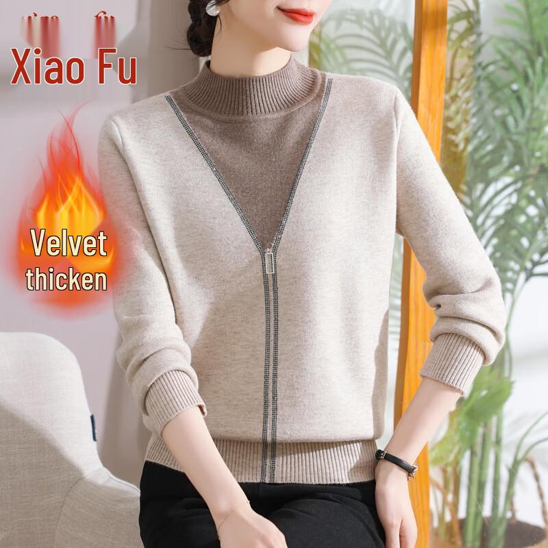 

Middle-Aged Women s Autumn Velvet-Lined Knit Top 3XL
