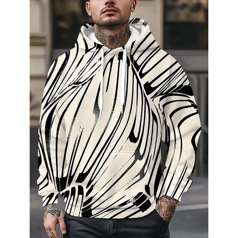 Cool Vintage Dragon Pattern Print Hoodie Men's Clothing Hip Hop Personality Streetwear Cow Stripe Funny Pullover Coat Novel