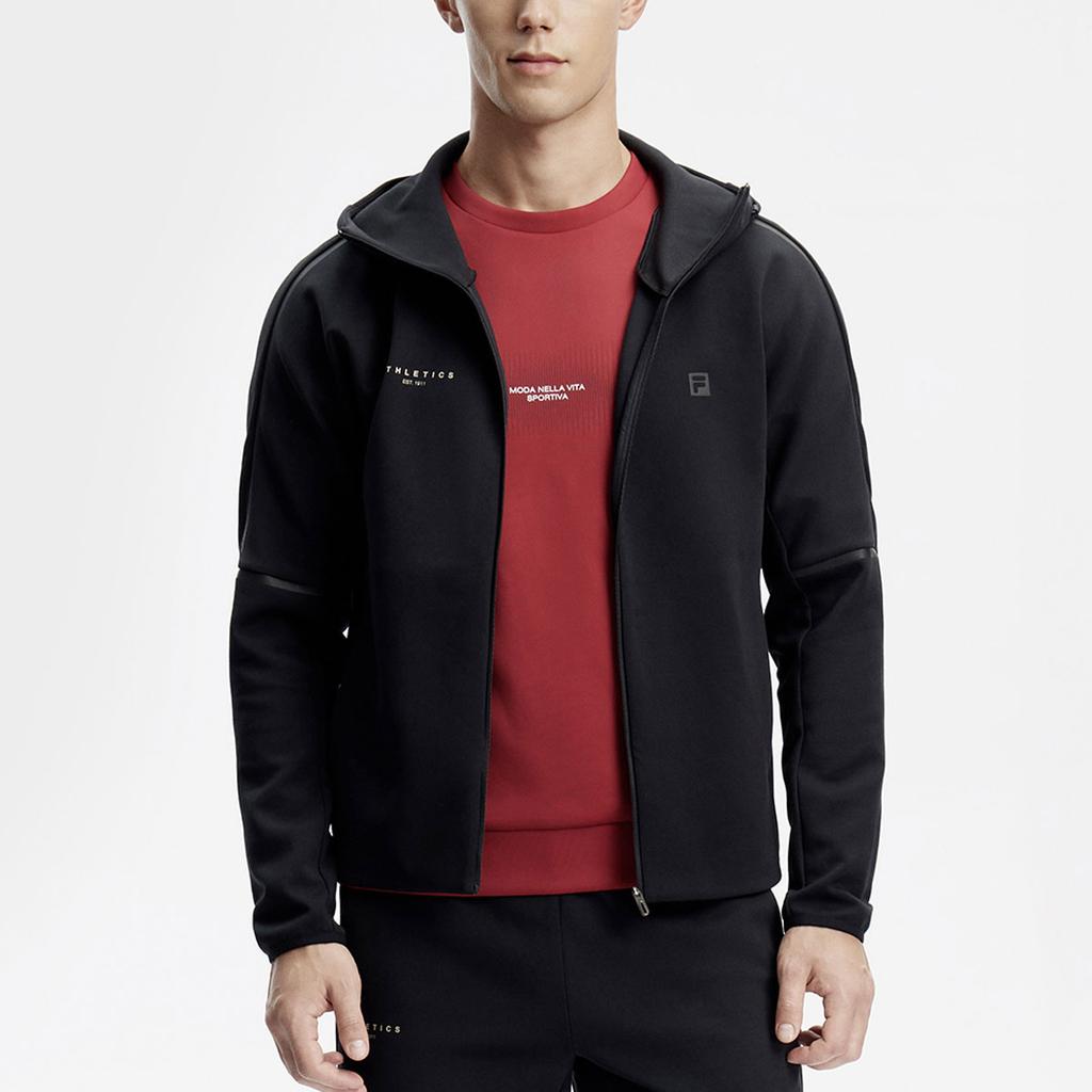 Fila Solid Color Hooded Fitness Knit Jacket Men Jackets Deep-Black A11M411506F-BK