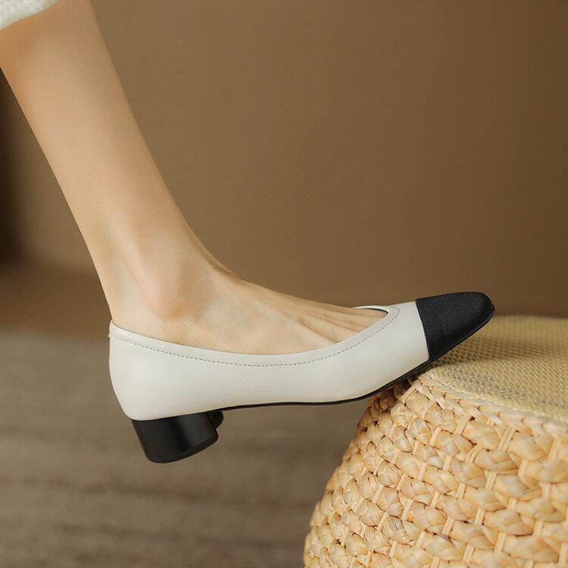 

Round head color matching four seasons small leather shoes new women s fashion single shoes cowhide low heel large size cowhide sole genuine leathe 39
