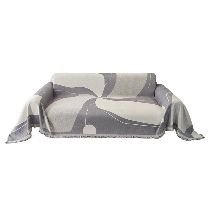 Simple Line Pattern Sofa Towel Cover, Reversible Chenille Sofa Cover Living Room 3-Seater Sofa Blanket Four Seasons Universal