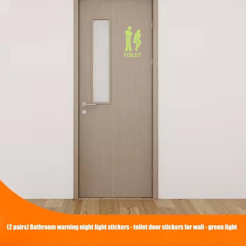 Luminously PVC Sticker For Washroom Guidance And Decorative Night Glowing Bathroom Signs Adhesive Toilet Decal Set