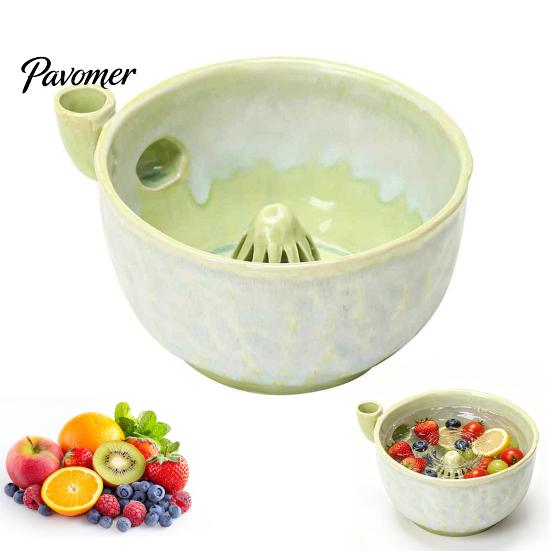 Fruit Washing Bowl Ceramic Berry Bowl, Swirl Design Rinse Colander with Handle Food Safe Washer And Drain Holes, Cleaning for Tomatoes Grapes