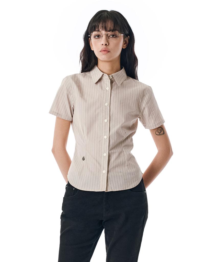 Sekeonmonollogeu W. Stripe Slim Half Shirt [Beige]_Sewsh001Beige