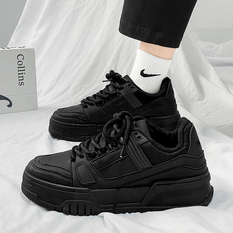 

Чисто черные мужские туфли осенние на толстой подошве, увеличивающие рост, повседневные туфли для скейтбординга, спортивные, трендовые, универсальные, ретро-обувь в стиле Дарта Вейдера 39