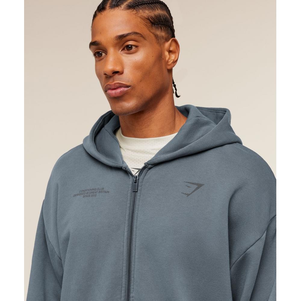 Gymshark Conditioning Club Washed Zip Through Hoodie Iron Blue A4c3m Ud82