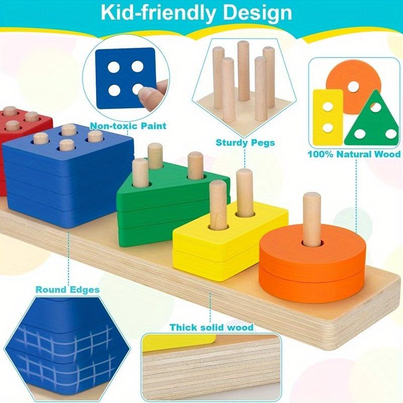 Montessori Wooden Children Toys Sorting Stacking Puzzle Learning Education Toys Color Shape Matching Wooden Toys Gift For Kids