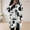 Women Plus Size Round Neck Long Sleeve Striped Printed Loose Longline Top With Pockets