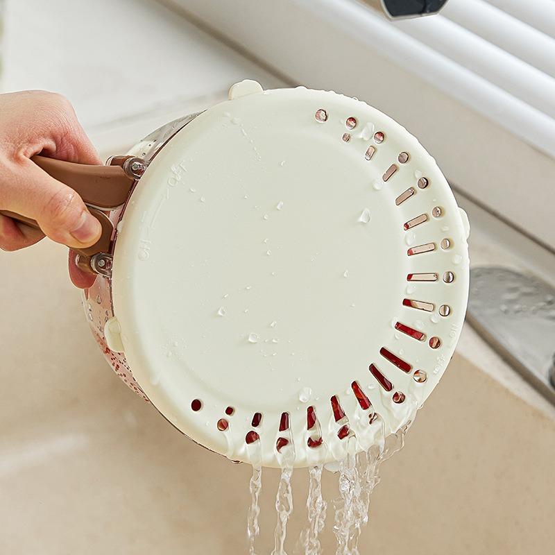 Draining Vegetable Basket with Handle Lid Draining Storage Box Vegetable Preservation BoxMulti-functional Kitchen