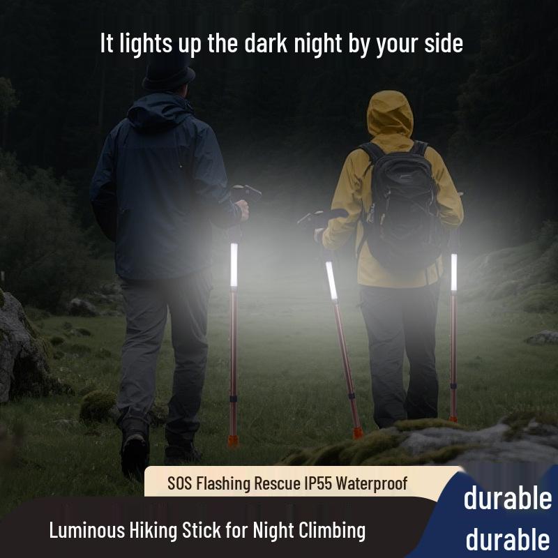Luminous Ultra-light Retractable Aluminum Trekking Pole - Portable Locking Hiking Stick