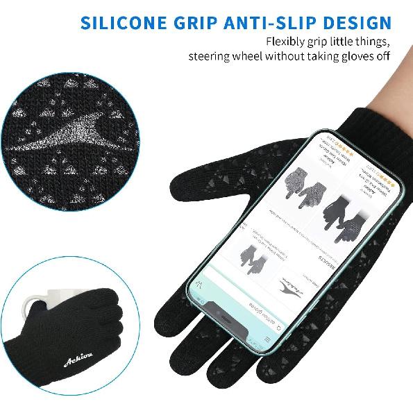 Achiou Winter Gloves for Men and Women, Touchscreen Soft Knit Gloves