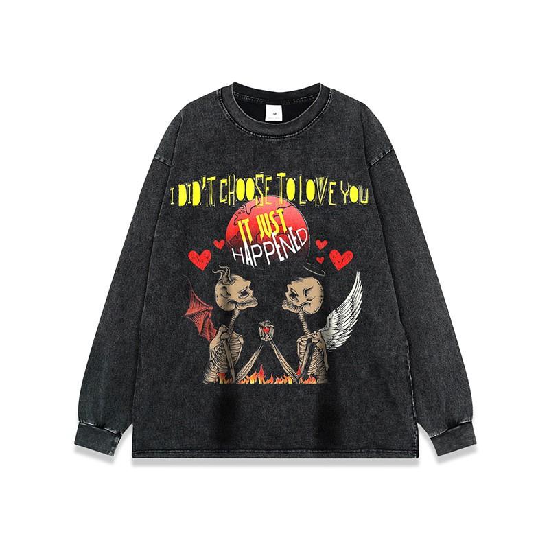 Unisex Retro Skull Print Oversized Cotton Tee Streetwear Hip Hop Casual T-Shirt