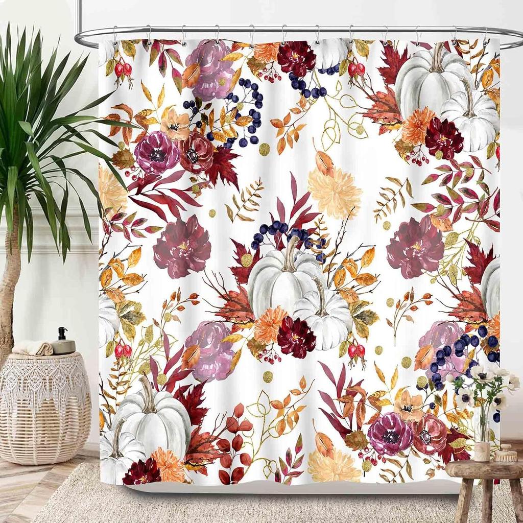 Christmas Shower Curtain,Winter Fireplace Xmas Trees Gifts Printed New Year Waterproof Fabric Bathroom Shower Curtain Set with