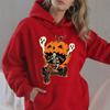 Ladies Spring Autumn Casual Hooded Long Sleeve Big Pocket Halloween Skull Pumpkin Printed Pullover Hoodies Sweatshirt Top