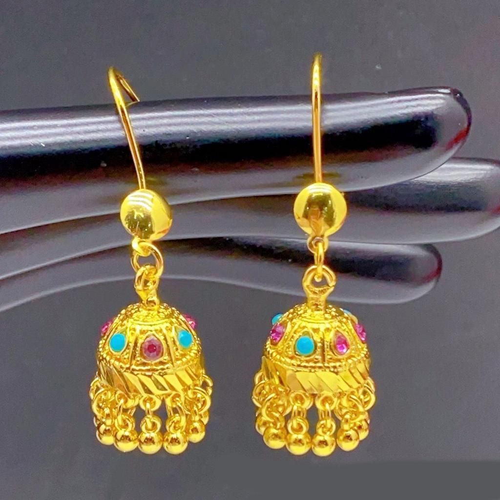 Elegant Trend Indian Jhumka Earrings Gold Plated Geometric Dangle Jewelry Accessory for Trendy Women Stylish Outfits