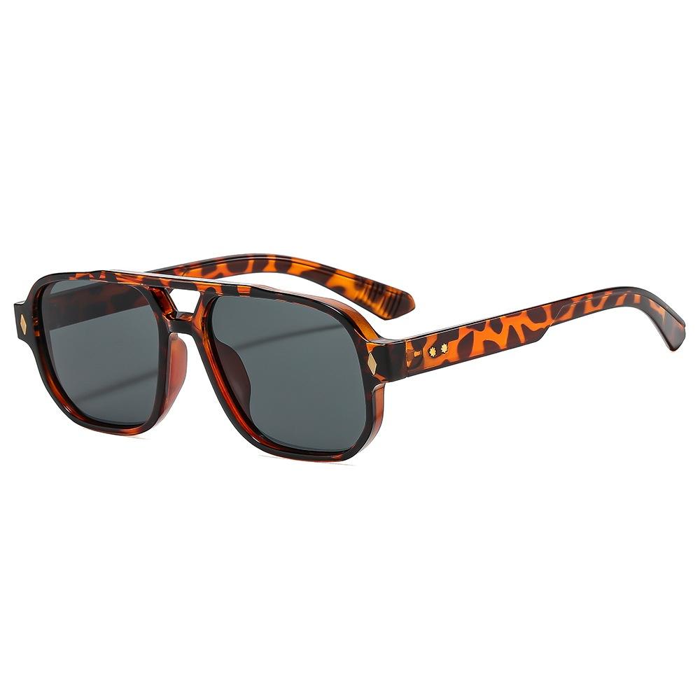 Retro Double Beam Square Women Sunglasses Luxury Brand Leopard Design UV400 Protection Trendy Unisex