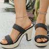Fashion Women Woven Pu Leather Thick Bottom Slippers Summer Open Toe High Heel Sandals Woman Fashion Wear-Resistant Slip On Slides Mujer