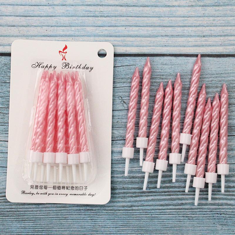 New Product 10-pack Thread Birthday Candles White Pink Card-mounted Pearlescent Spiral Romantic Party Candles
