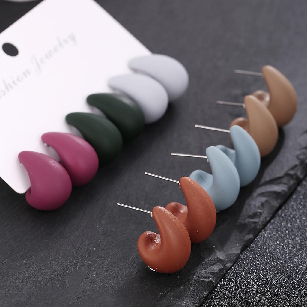 Hot-selling ring water drop shape earrings set classic simple fashion versatile earrings autumn and winter dark color