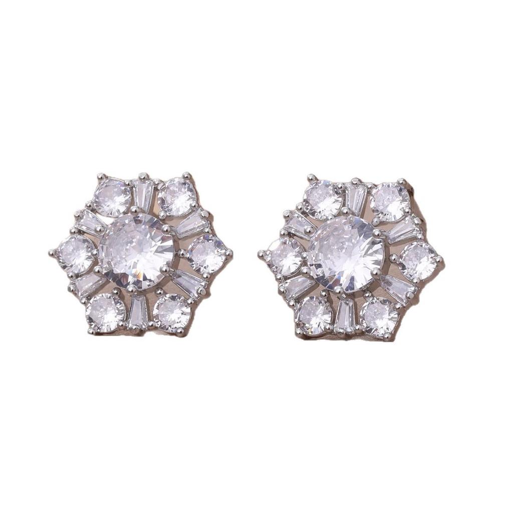 Korean-Japanese Style Zirconia Snowflake Flower Stud Earrings - Light Luxury Niche Design