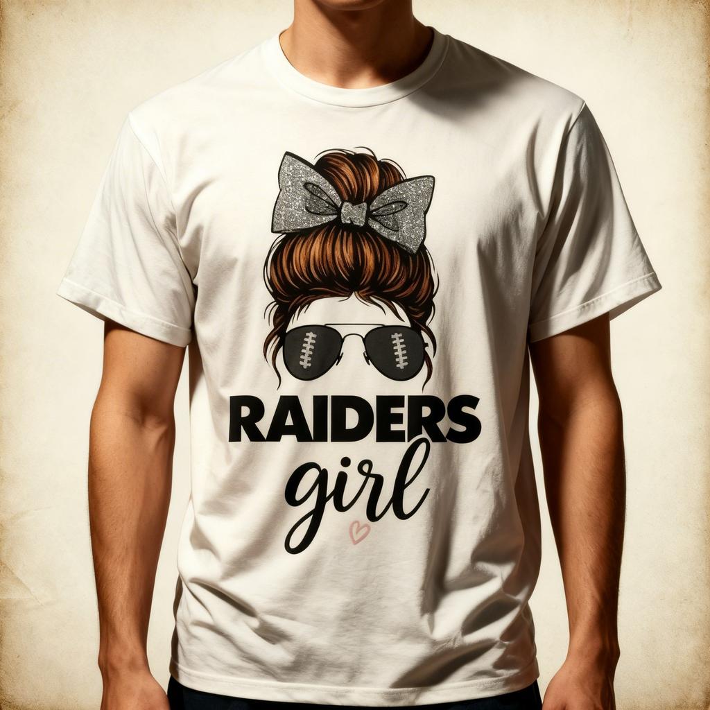 Raiders Girl Messy Bun Love Raiders Funny Football Fan Pride T-Shirt
