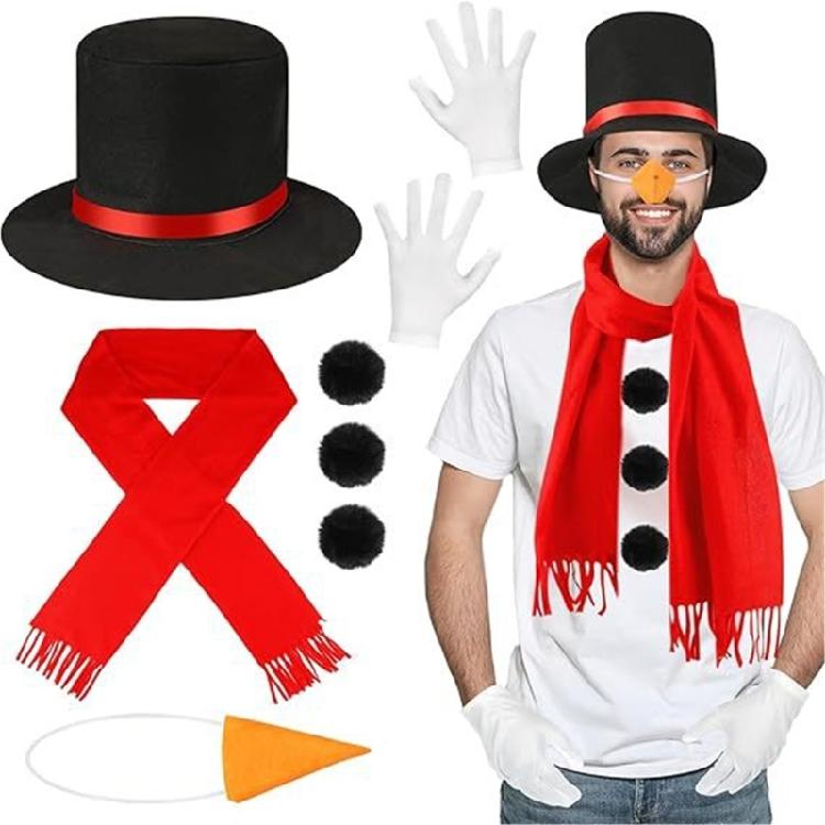 Winter Frosty Snowman Costume Christmas Play Dress Up Accessories Carrot Nose Scarf Gloves Pompoms Balls Tutu Skirt