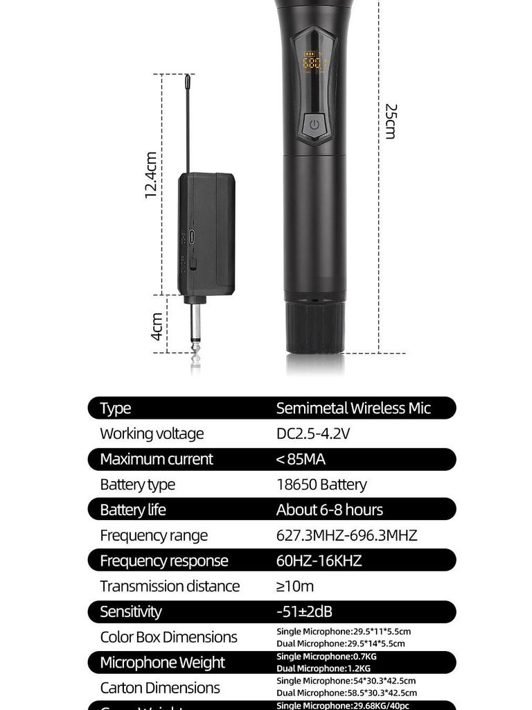 Rechargeable Wireless Metal Microphone for Stage, Home, KTV, Outdoor Speaker, Conference, and Performance.