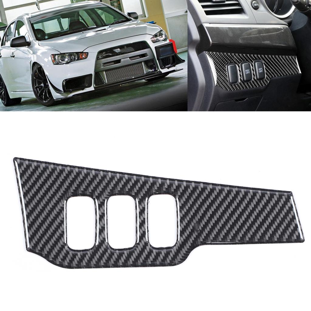 Kolfiber Strålkastare Strömbrytare Knapp Klistermärke Trimskydd Passar för Mitsubishi Lancer 2008‑2016 LHD