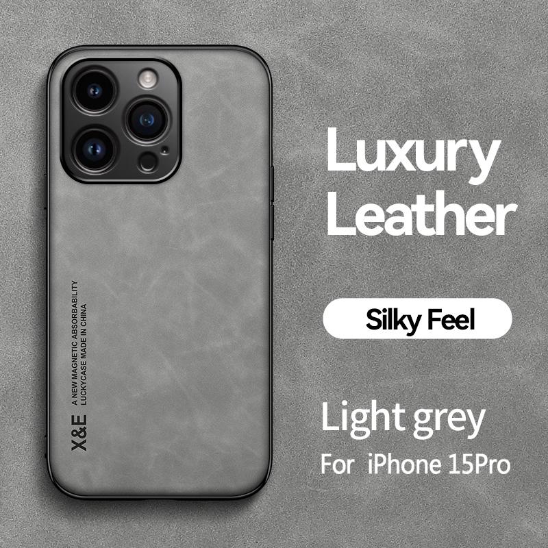 Luxury Leather Case For iPhone 17 16 15 14 13 12 11 Pro Max Plus 16e 12 13 Mini Xs Max Cover With Metal Plate Support Car Hold