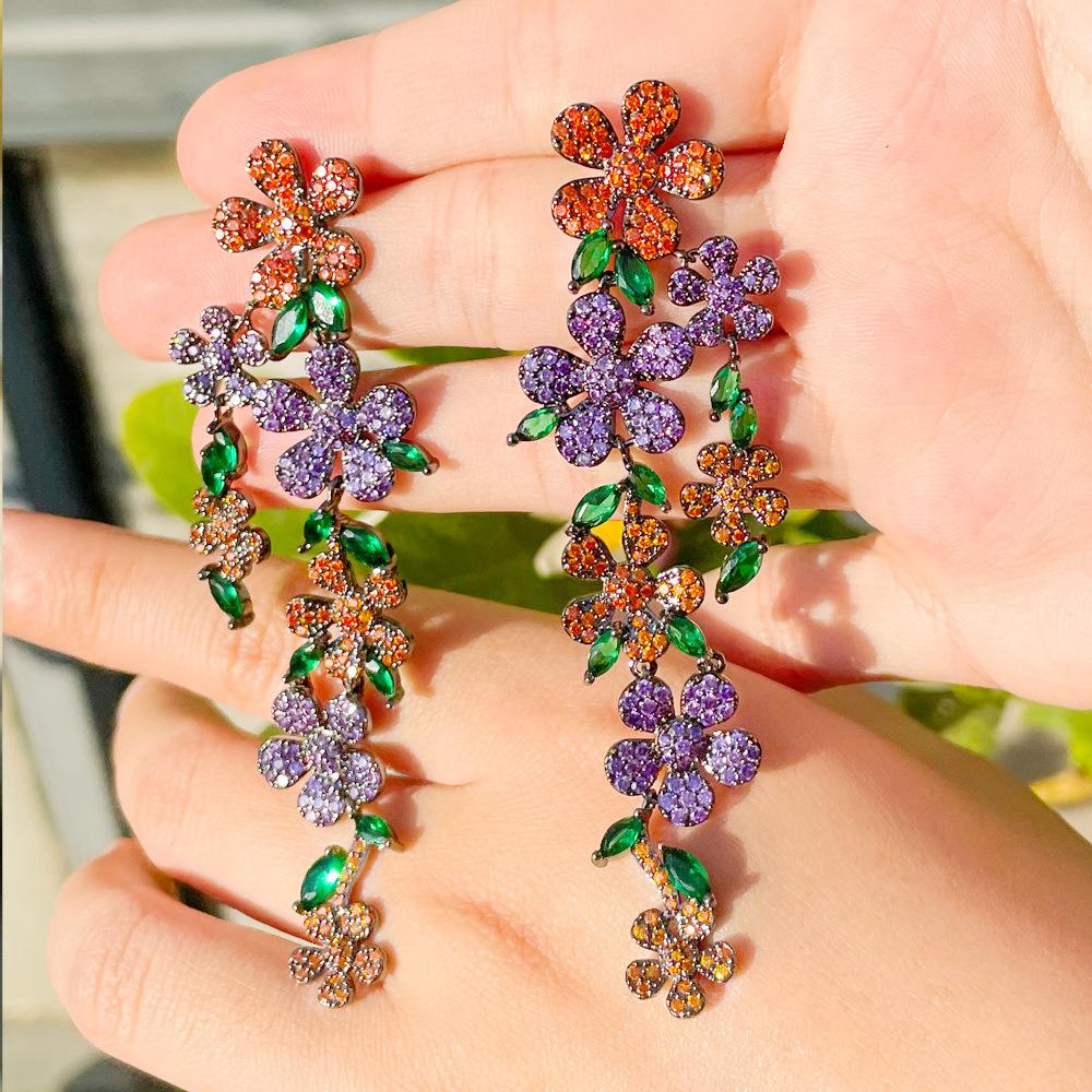 2022 Overdrevet 925 Sølvnål Blomsterplante Lange dusk øredobber Elegante Dangle øredobber Bryllupsfest Øresmykker