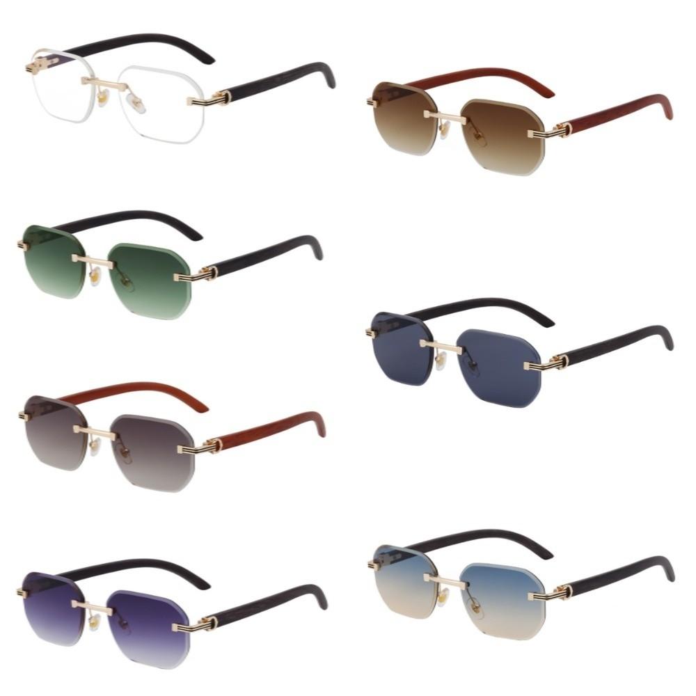 Wood-grain Glasses Temple Frameless Sunglasses Multicolor Men UV400 Eyewear  Unisex