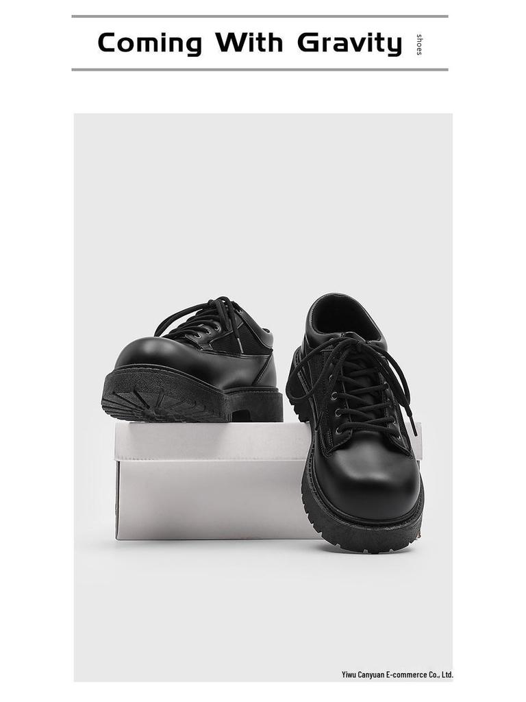 Men's British Style Height Increasing Derby Shoes - Black Leather, Thick Sole, Casual or Wedding Wear
