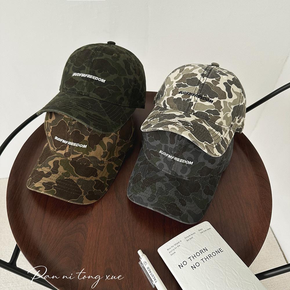 New Niche Camouflage American Letter Embroidered Baseball Hat for Women Korean Style Fashionable Sun Visor Cap