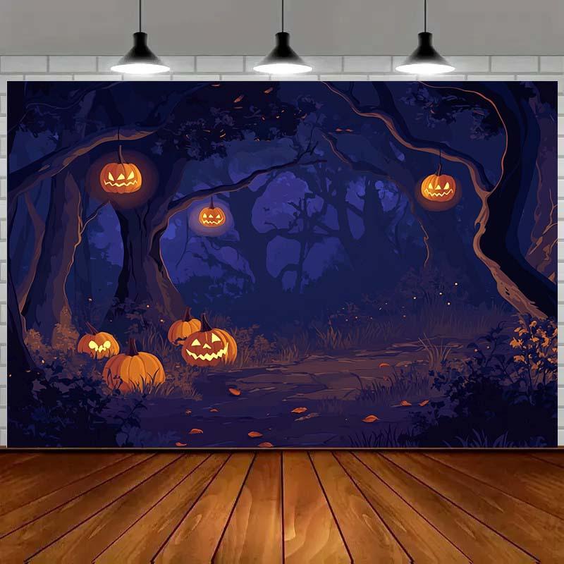 1 Halloween pumpkin forest background with little ghost lights and a dark forest no need for power Halloween decorations