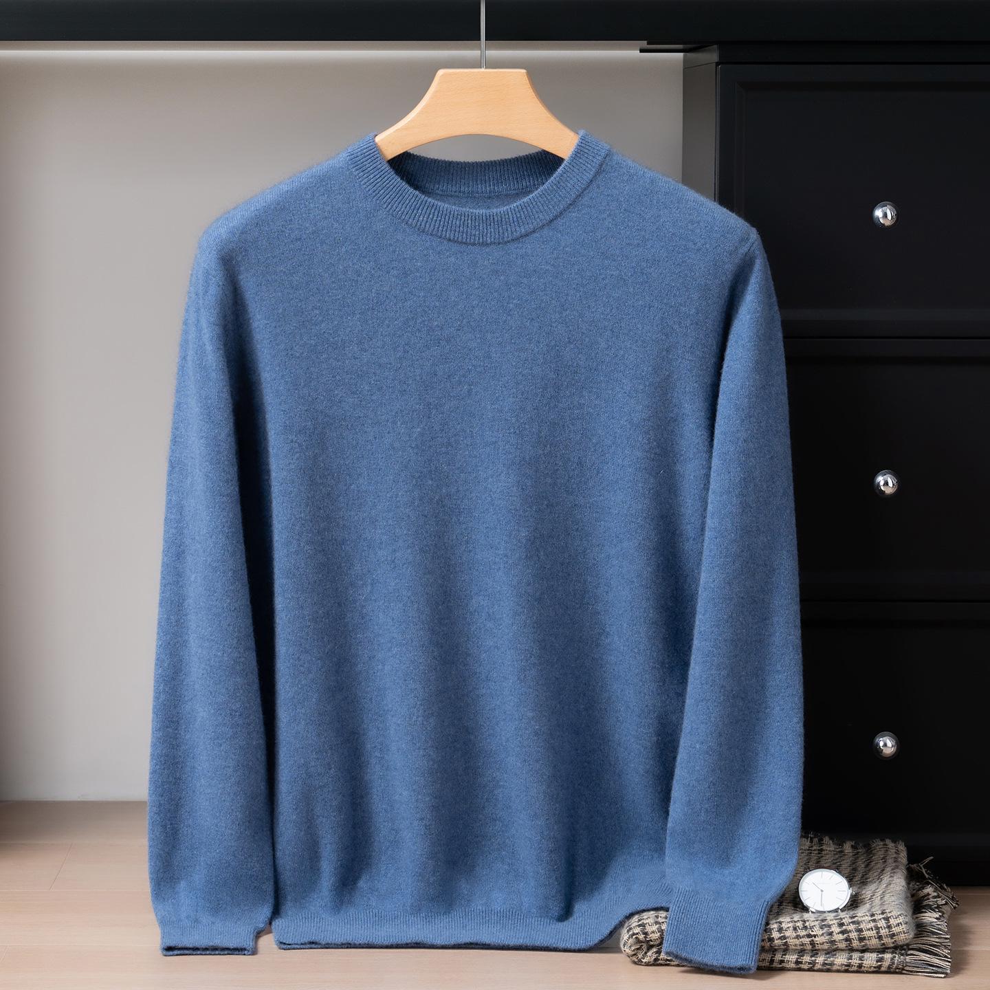 

Men s 100% Pure Cashmere Round Neck Sweater, Solid Color Pullover Knitwear, Business Casual Inner Layer Top Small