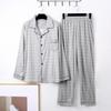 2Pcs/Set Men Pajamas Set Plaid Print Lapel Long Sleeve Single Breasted Shirt Elastic Waist Long Pants Set Loose Fit Loungewear S