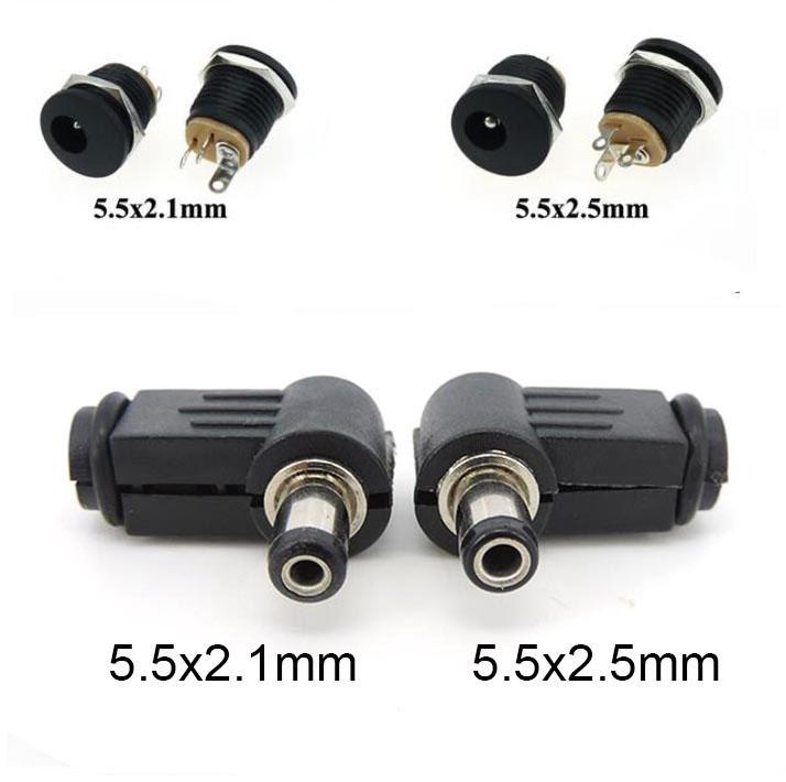 DC-022 5.5-2.1/5.5 x 2.1mm DC Power male Female Socket  DC Male Plug Connector Panel Mounting right angle 90degree 5.5x2.5mm