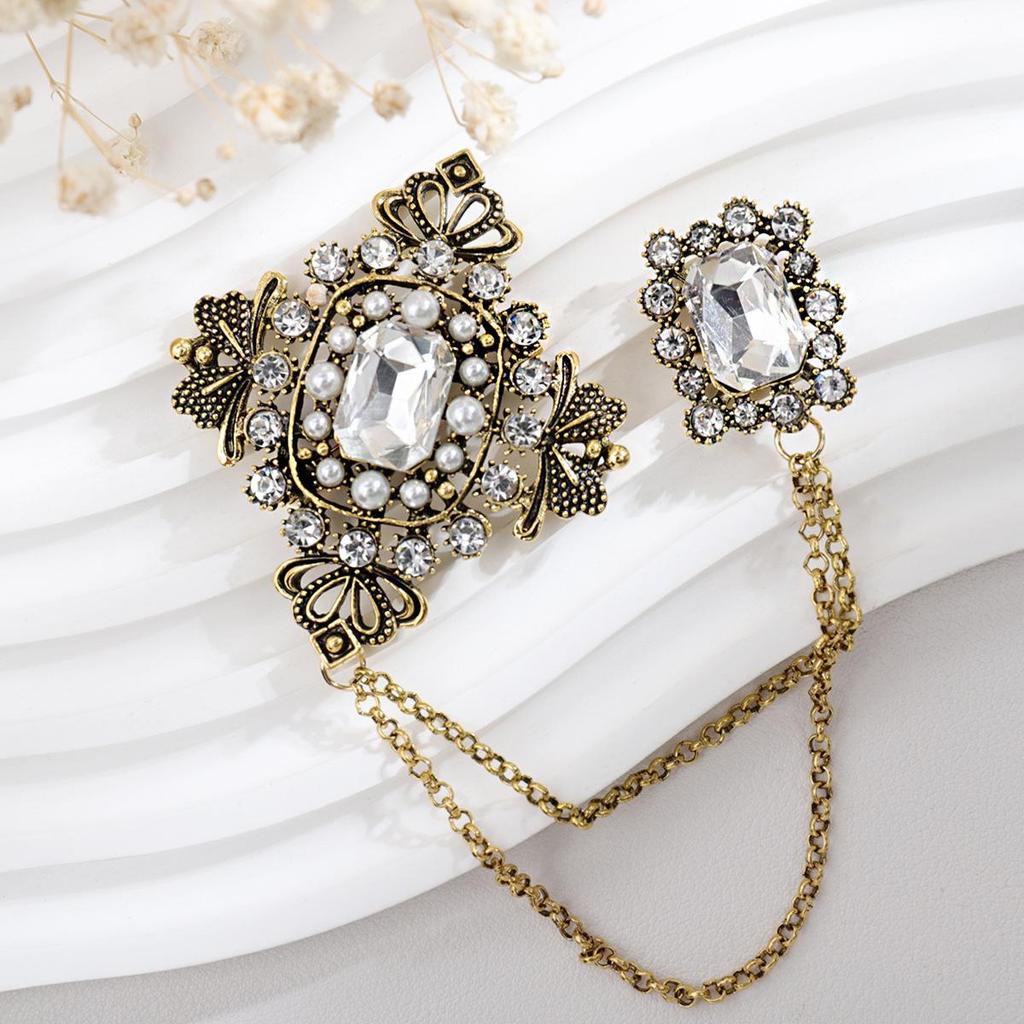 Baroque Rhinestone Pearl Corsage Necklace Brooch - Retro British Court Suit Accessory