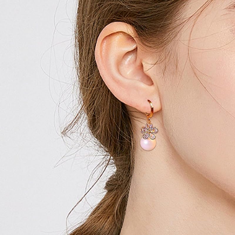 Zoomers Earrings Sakura Ladies Pearl Pearl Flower Motif Gold Zirconia Cute South Korea Simple Wedding Present Gift Ceremonial Occasions Formal