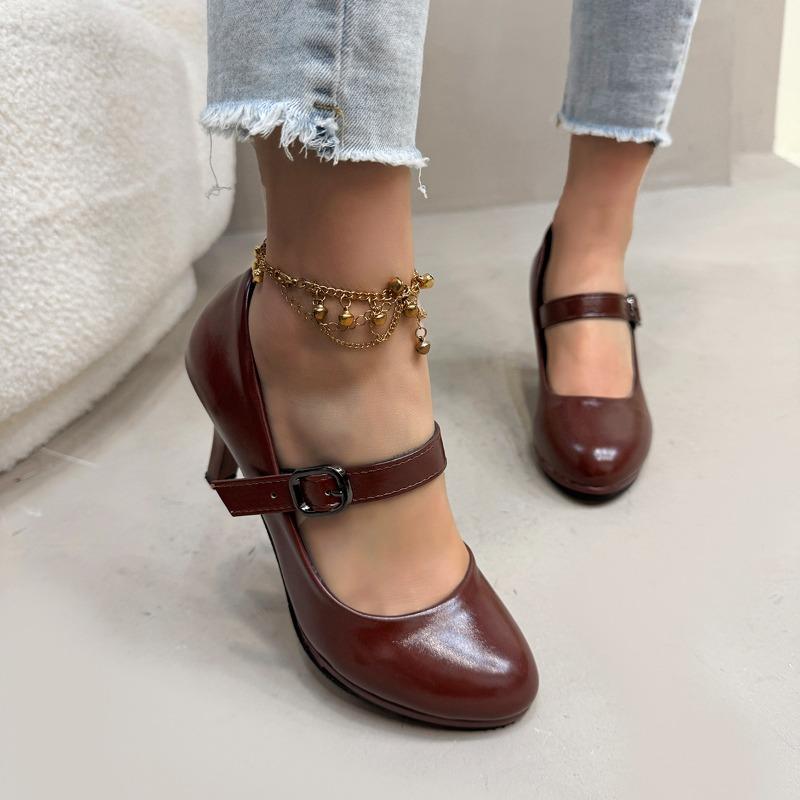 2025 Neue Damen Handgemachte High Heels Leder Spitze Flach Mary Jane Mittlere Absätze Tanzschuhe Damen Partykleid Pumps