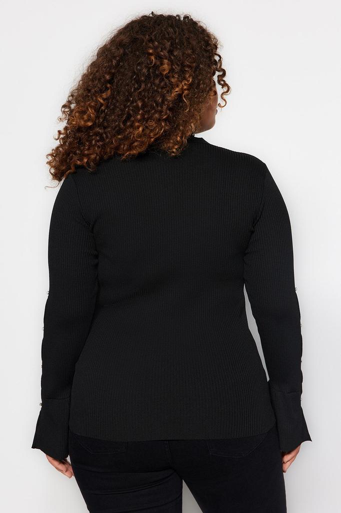 Women's Style Plus Size Black Turtleneck Plain Bodycone Polyelite Knitwear Plus Size Blouse