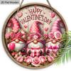 2D Flat Charming Valentine's Day Gnome Sign, 2D Pink Roses Wreath Sign, 7.87 Inch Wooden Round-shaped Hanging Wall or Door Decor, Holiday Party