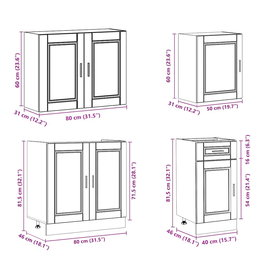 7 Piece Kitchen Cabinet Set Porto Grey Sonoma Wood Based Panel