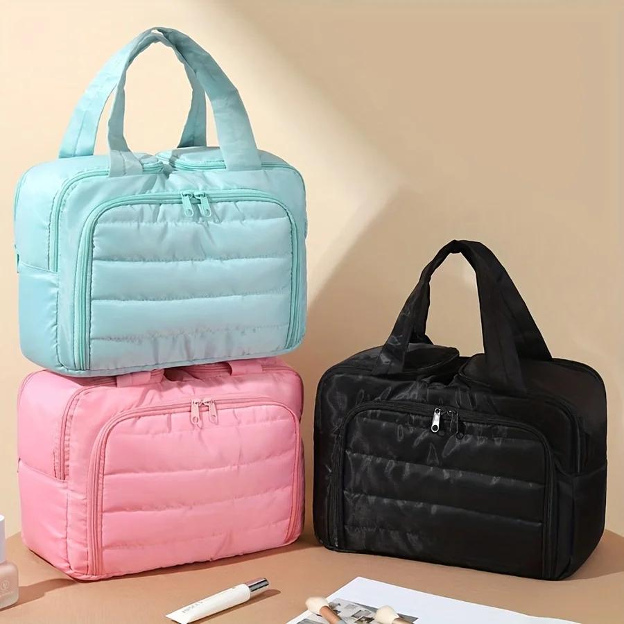 Travel Toiletry Bag Lightweight Wide Opening Fluffy Makeup Bag Storage Pouch Wash Kit Portable Handbag for Casual Travel